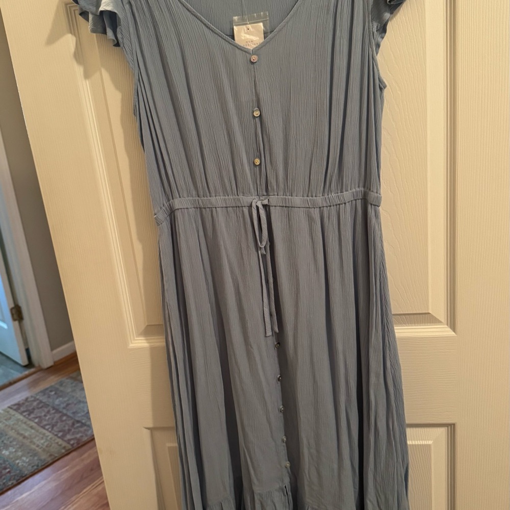 New Directions Soft Blue Button-Down Dress high low hem